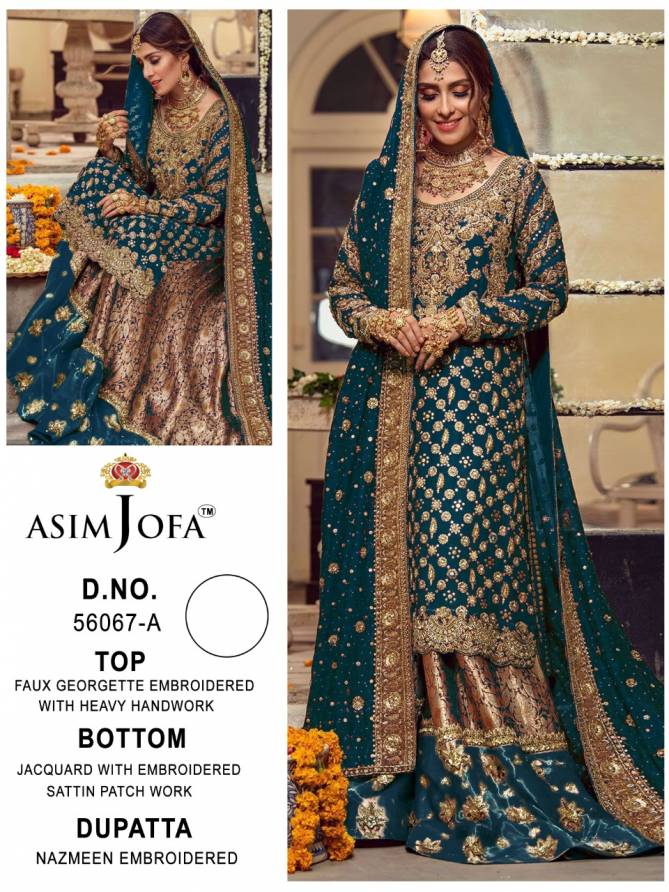 Asim Jofa 56067 Colours Fancy Wedding Wear Georgette Heavy Pakistani Salwar Kameez Collection